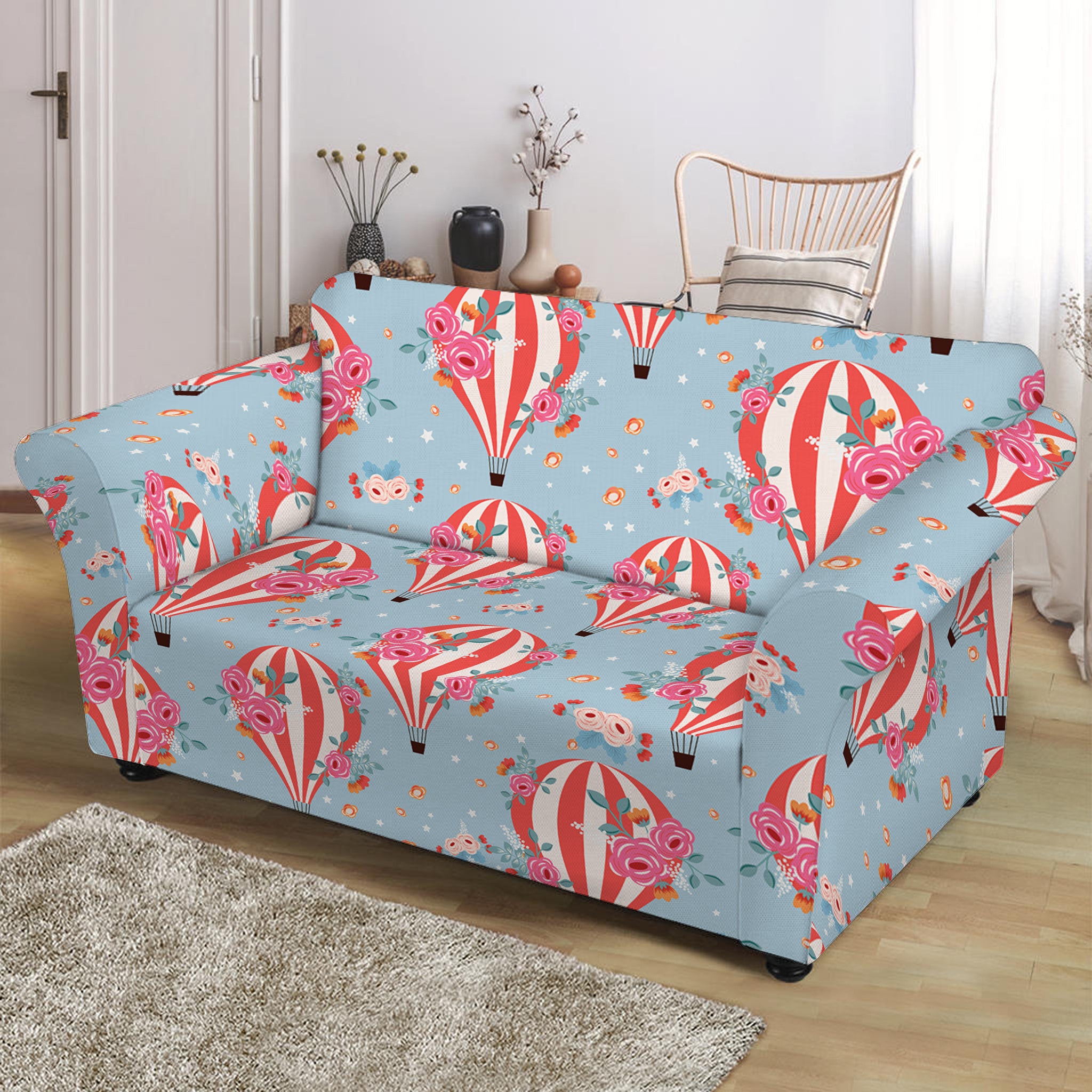 Floral Air Balloon Pattern Print Loveseat Slipcover