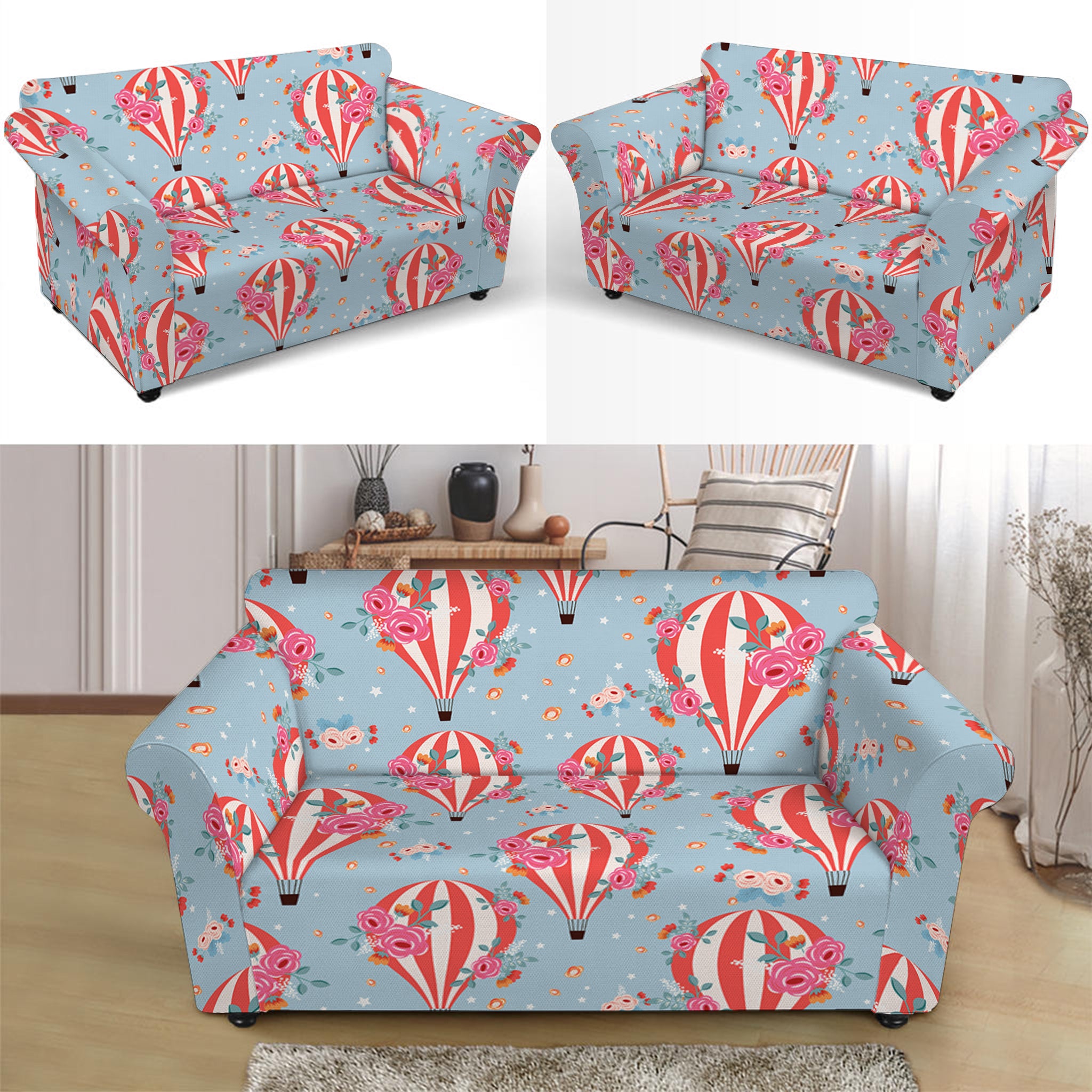 Floral Air Balloon Pattern Print Loveseat Slipcover