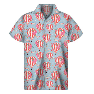 Floral Air Balloon Pattern Print Men's Short Sleeve Shirt