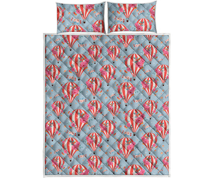 Floral Air Balloon Pattern Print Quilt Bed Set