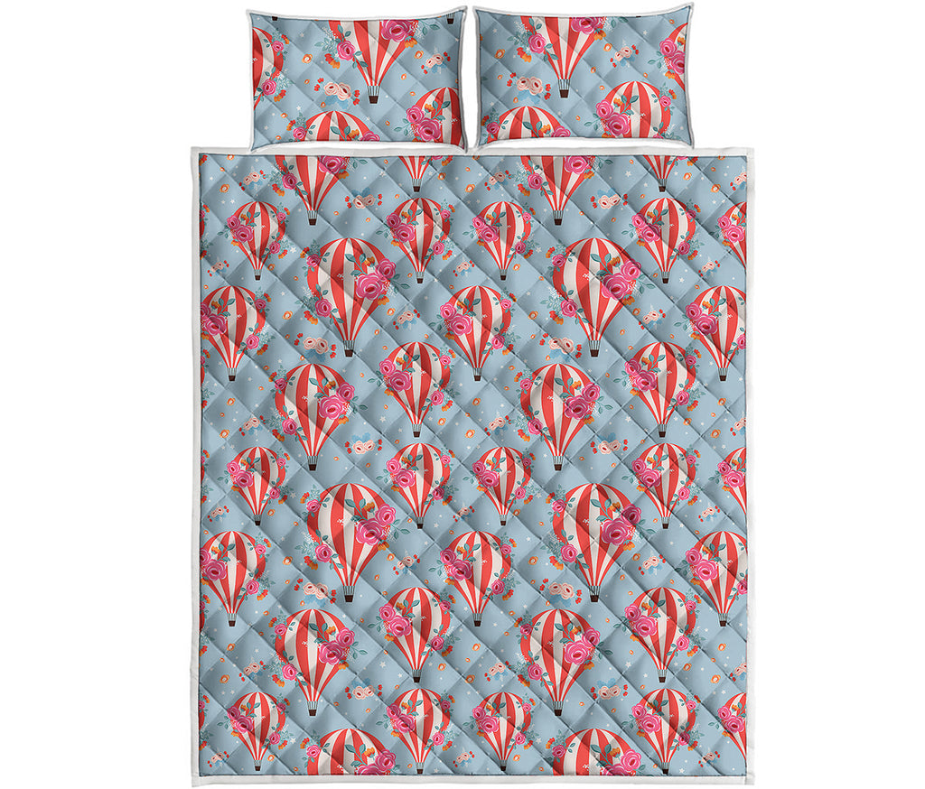 Floral Air Balloon Pattern Print Quilt Bed Set