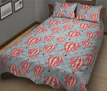 Floral Air Balloon Pattern Print Quilt Bed Set