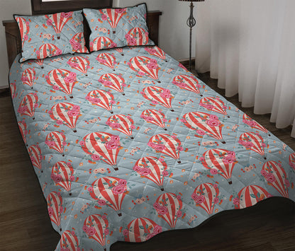Floral Air Balloon Pattern Print Quilt Bed Set