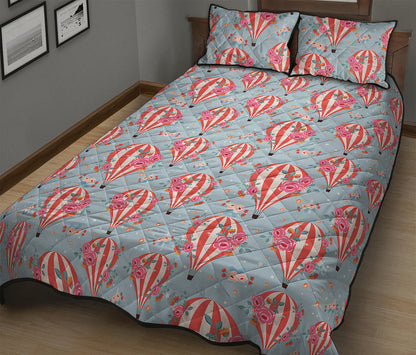 Floral Air Balloon Pattern Print Quilt Bed Set