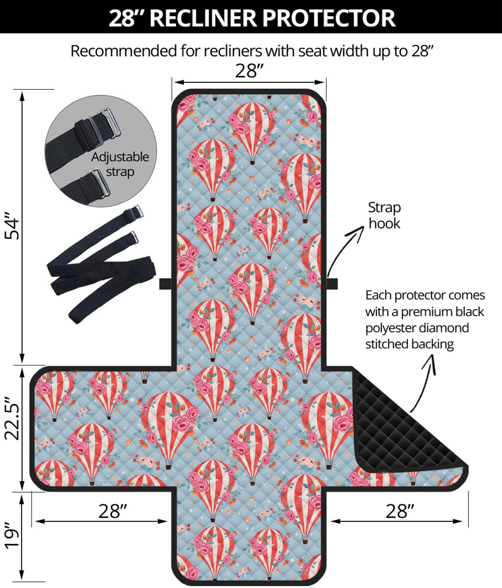 Floral Air Balloon Pattern Print Recliner Protector