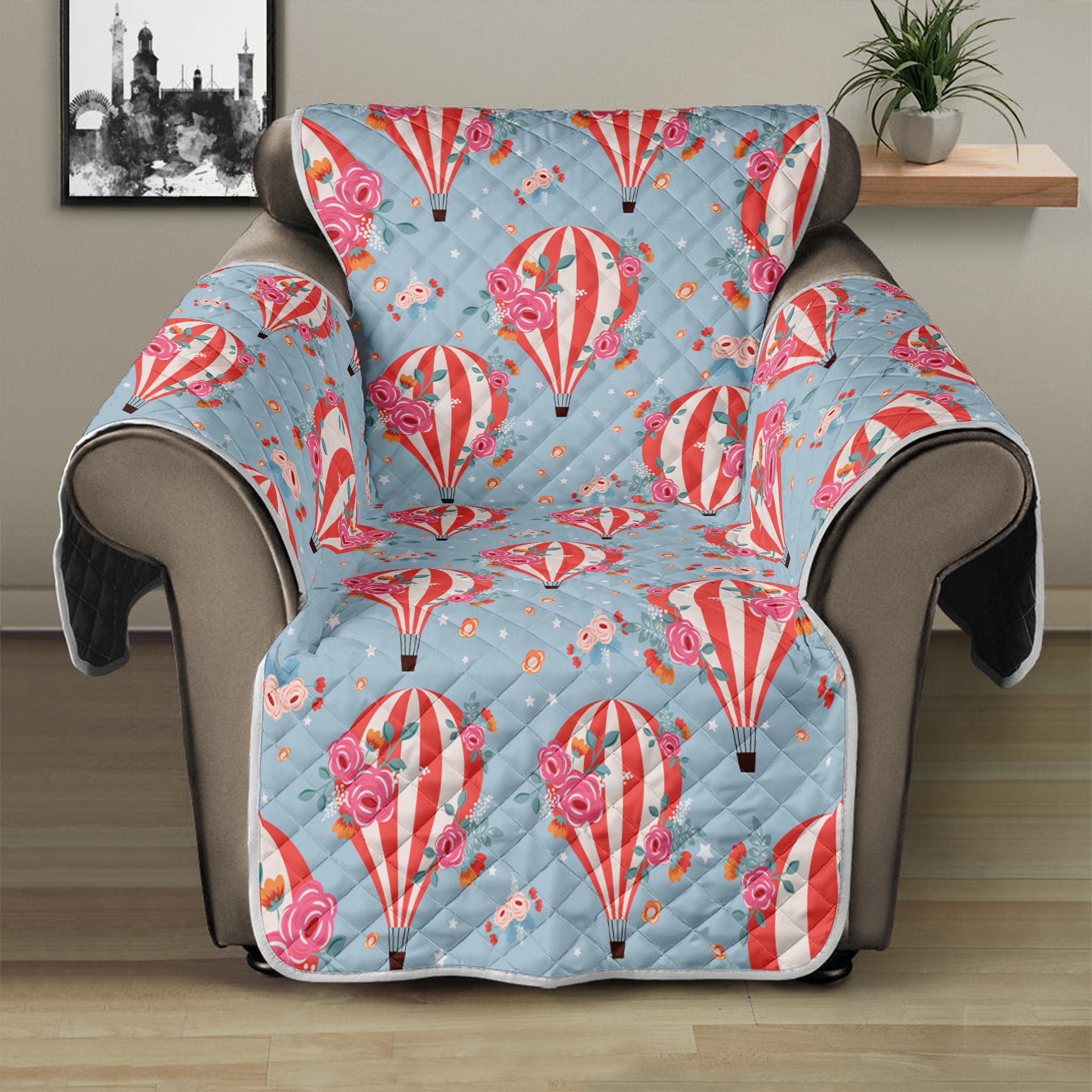 Floral Air Balloon Pattern Print Recliner Protector