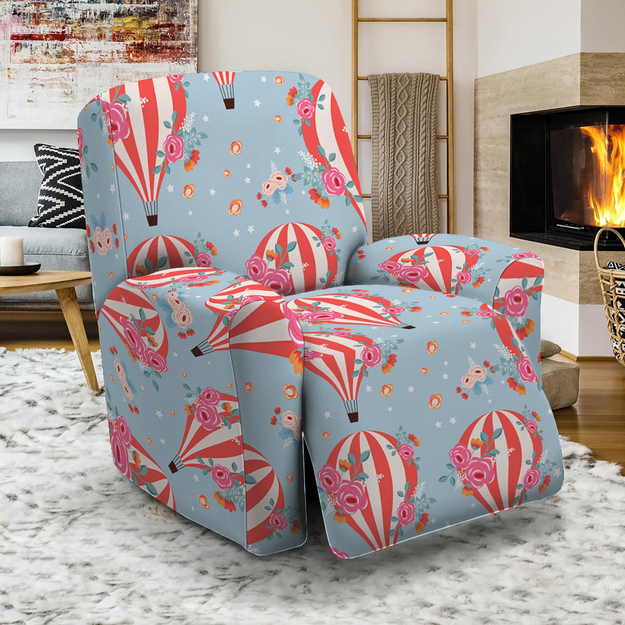 Floral Air Balloon Pattern Print Recliner Slipcover