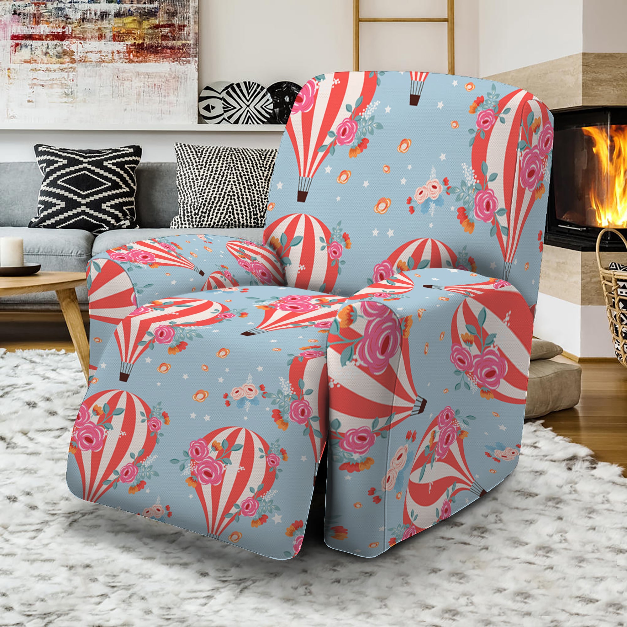 Floral Air Balloon Pattern Print Recliner Slipcover