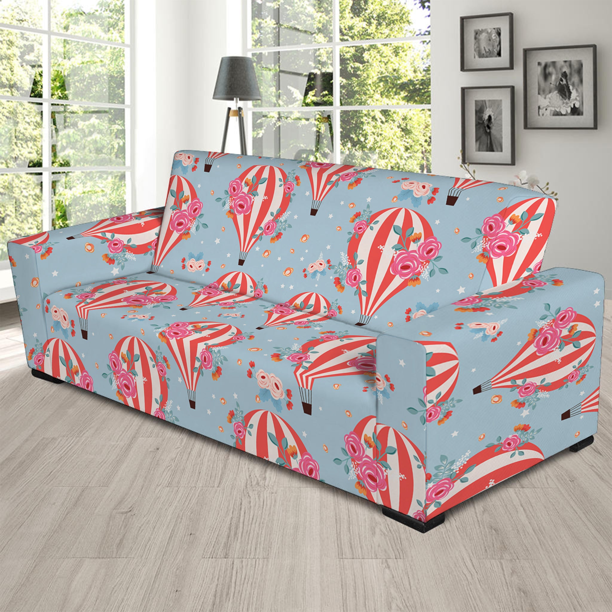 Floral Air Balloon Pattern Print Sofa Slipcover