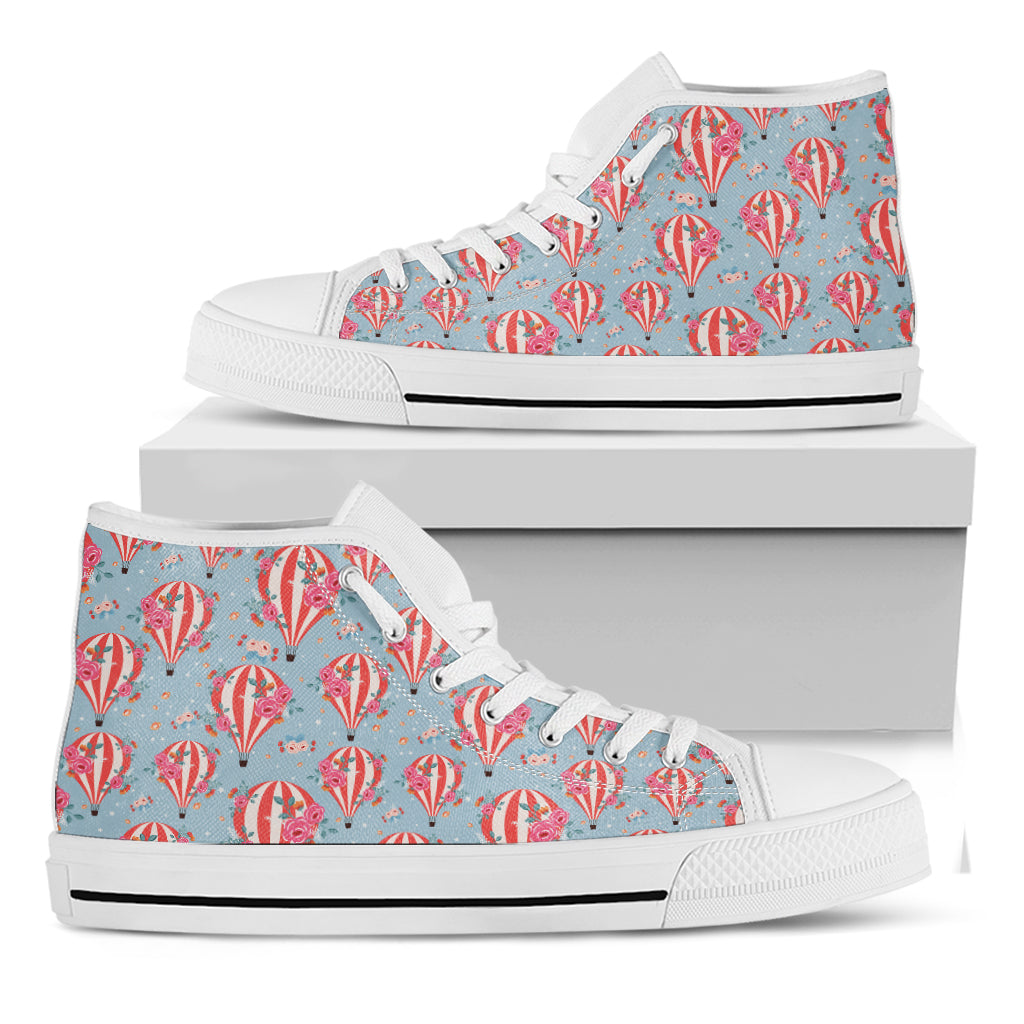 Floral Air Balloon Pattern Print White High Top Shoes