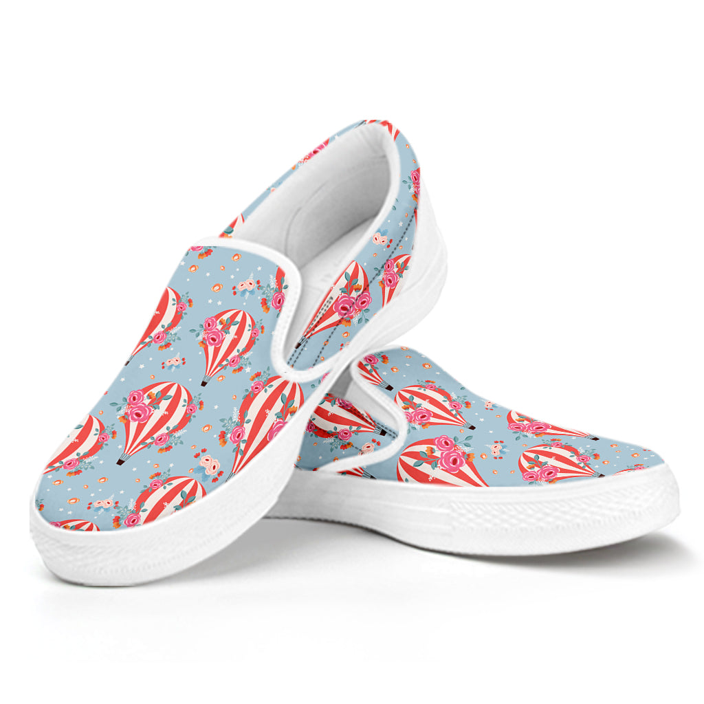 Floral Air Balloon Pattern Print White Slip On Shoes