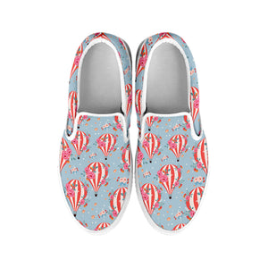 Floral Air Balloon Pattern Print White Slip On Shoes