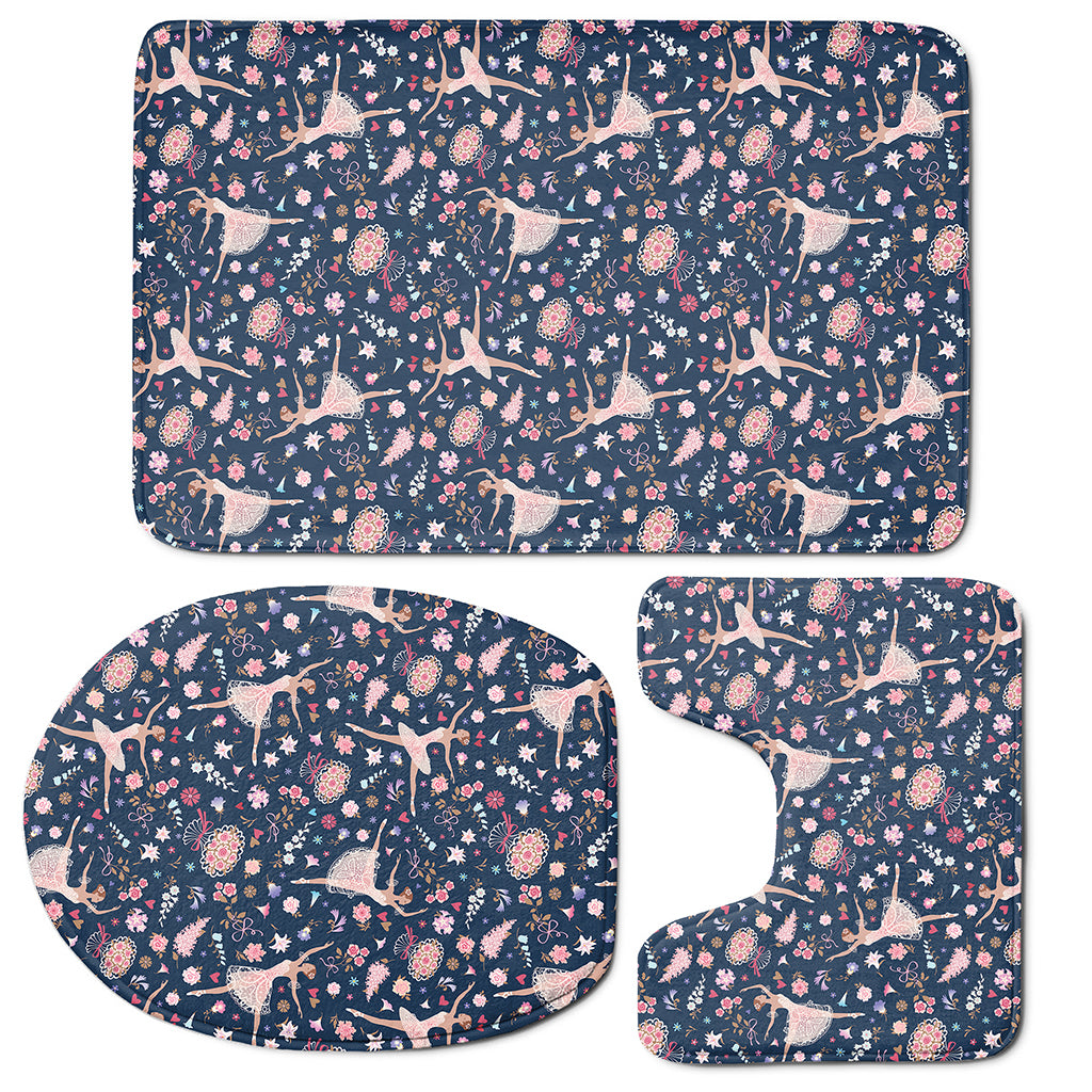 Floral Ballet Pattern Print 3 Piece Bath Mat Set