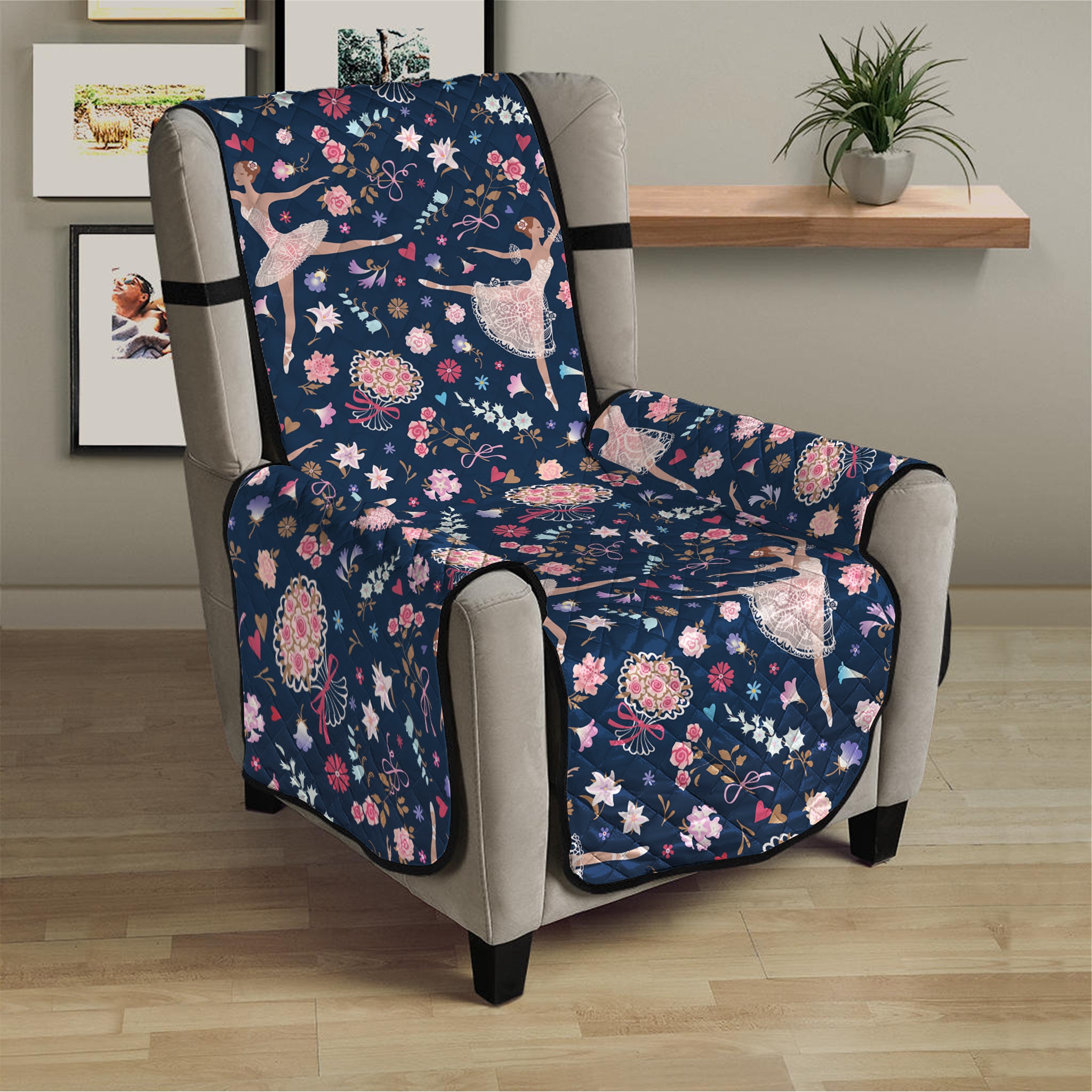 Floral Ballet Pattern Print Armchair Protector