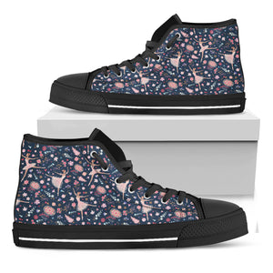 Floral Ballet Pattern Print Black High Top Shoes