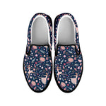 Floral Ballet Pattern Print Black Slip On Shoes