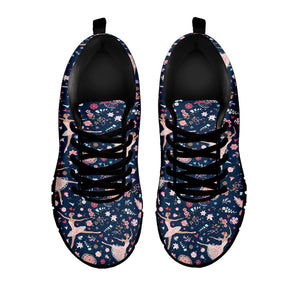 Floral Ballet Pattern Print Black Sneakers