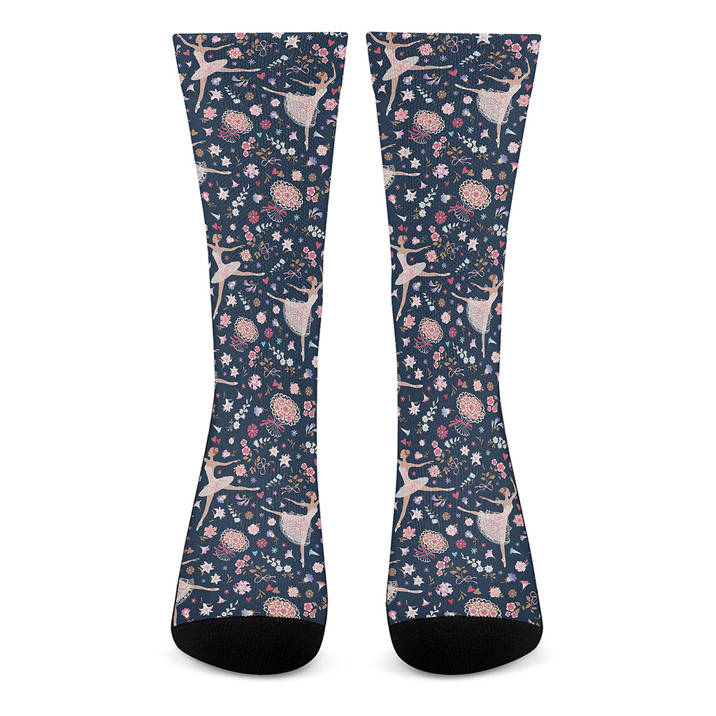 Floral Ballet Pattern Print Crew Socks