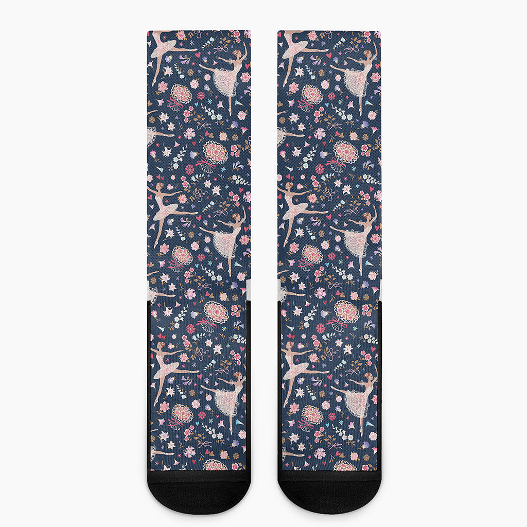 Floral Ballet Pattern Print Crew Socks