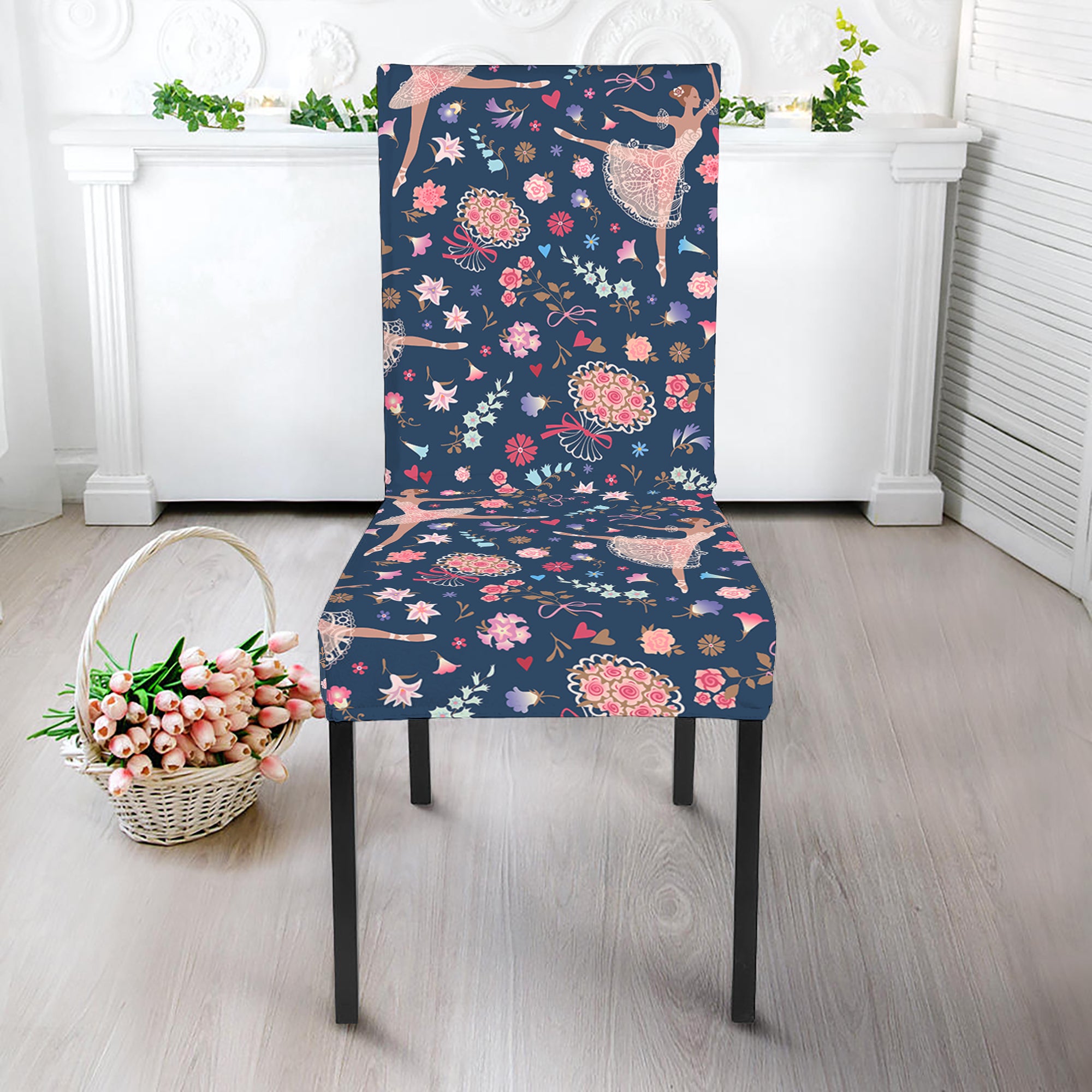 Floral Ballet Pattern Print Dining Chair Slipcover