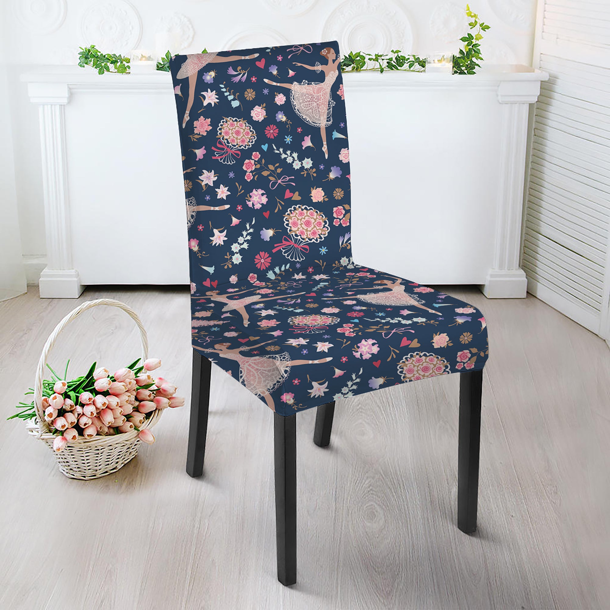 Floral Ballet Pattern Print Dining Chair Slipcover