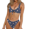 Floral Ballet Pattern Print Front Bow Tie Bikini