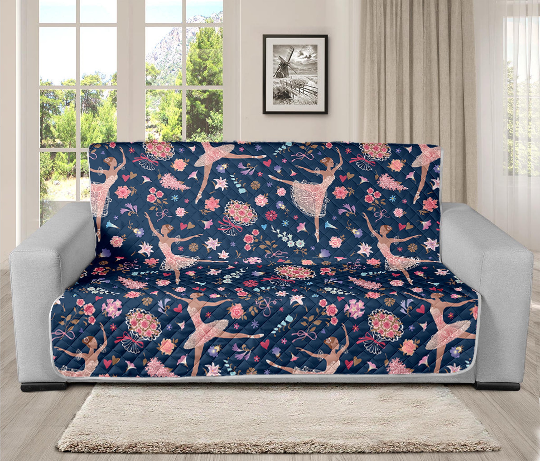 Floral Ballet Pattern Print Futon Protector