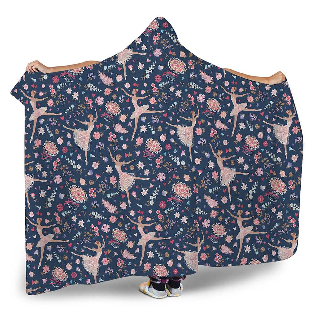 Floral Ballet Pattern Print Hooded Blanket