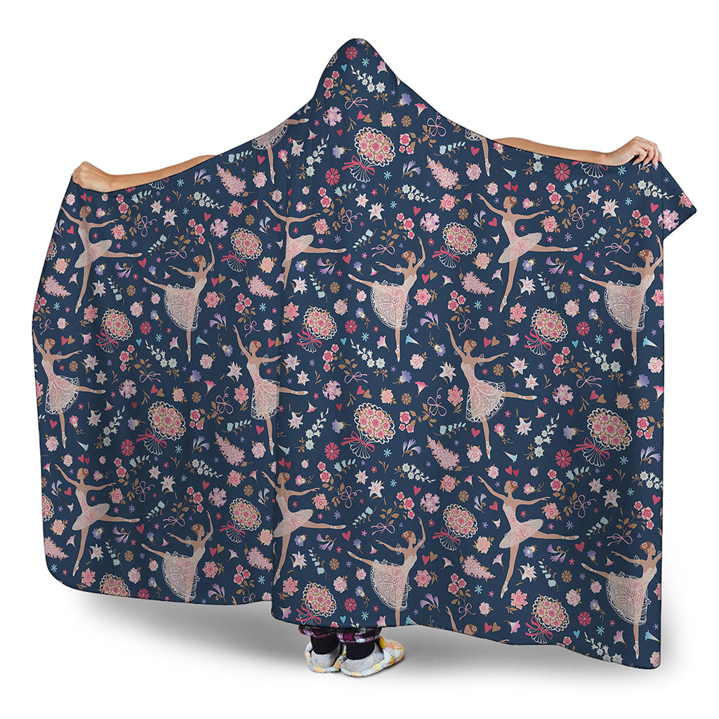 Floral Ballet Pattern Print Hooded Blanket