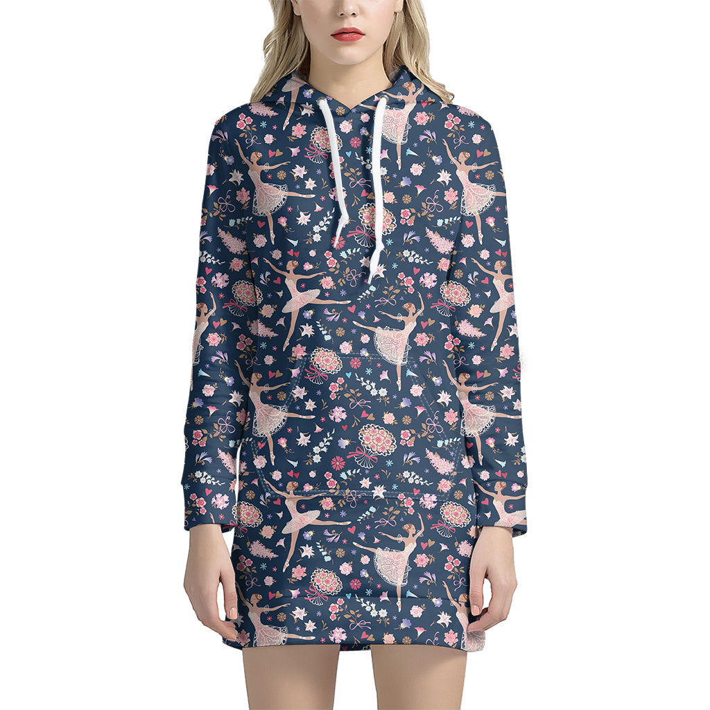 Floral Ballet Pattern Print Hoodie Dress