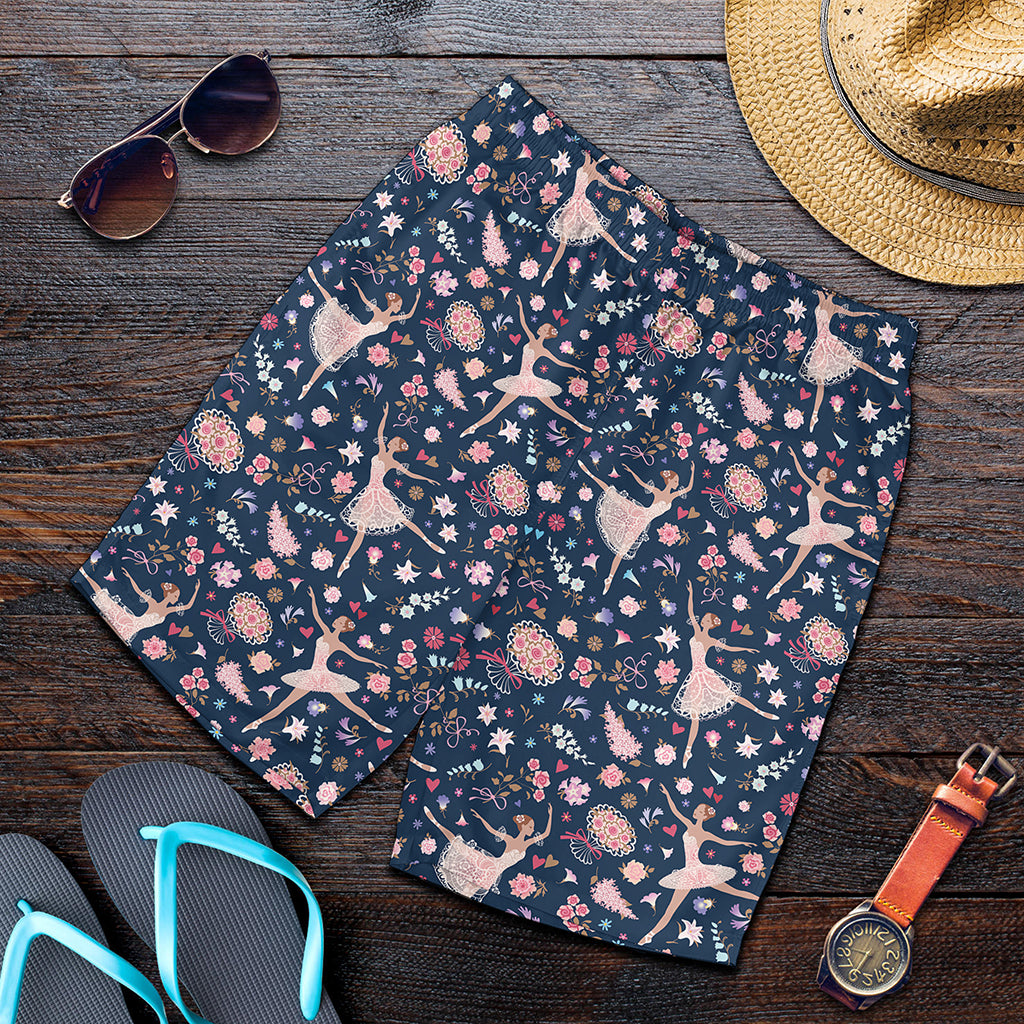 Floral Ballet Pattern Print Men's Shorts