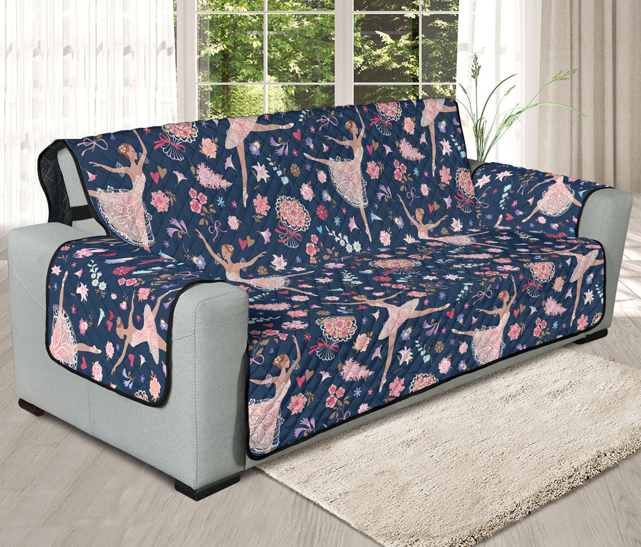 Floral Ballet Pattern Print Oversized Sofa Protector