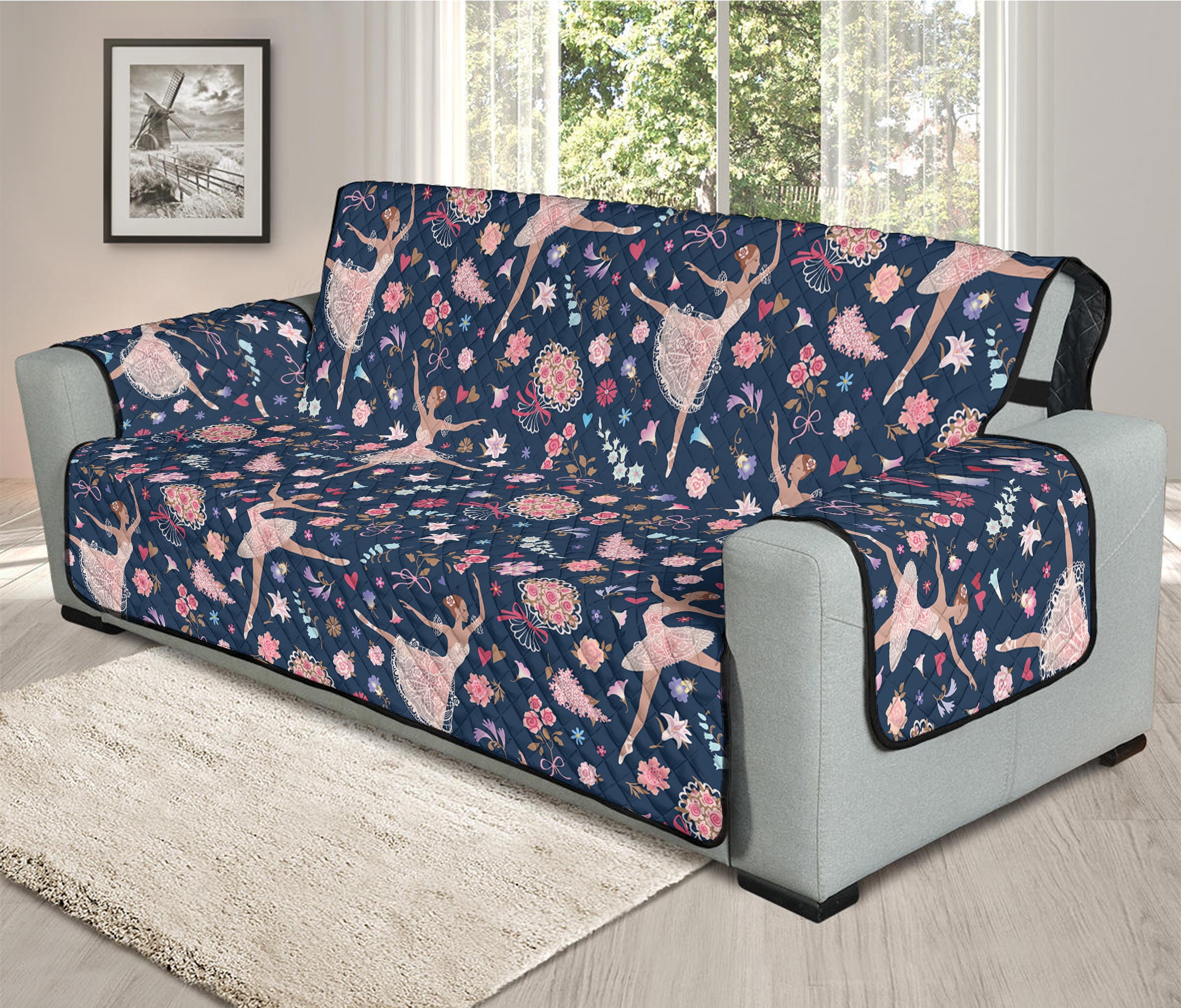 Floral Ballet Pattern Print Oversized Sofa Protector