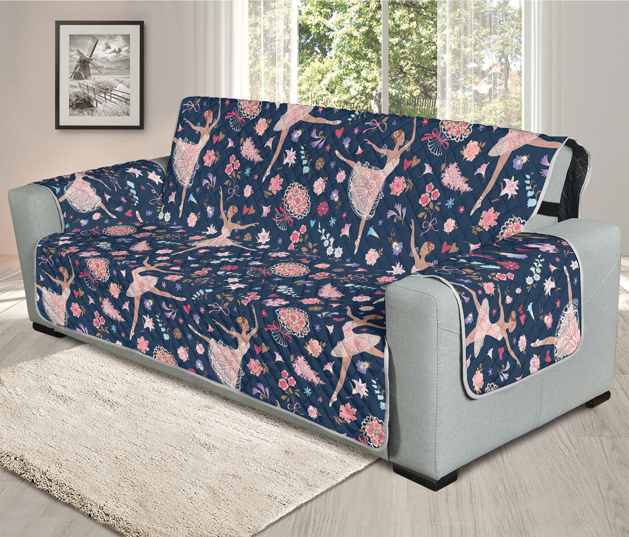 Floral Ballet Pattern Print Oversized Sofa Protector