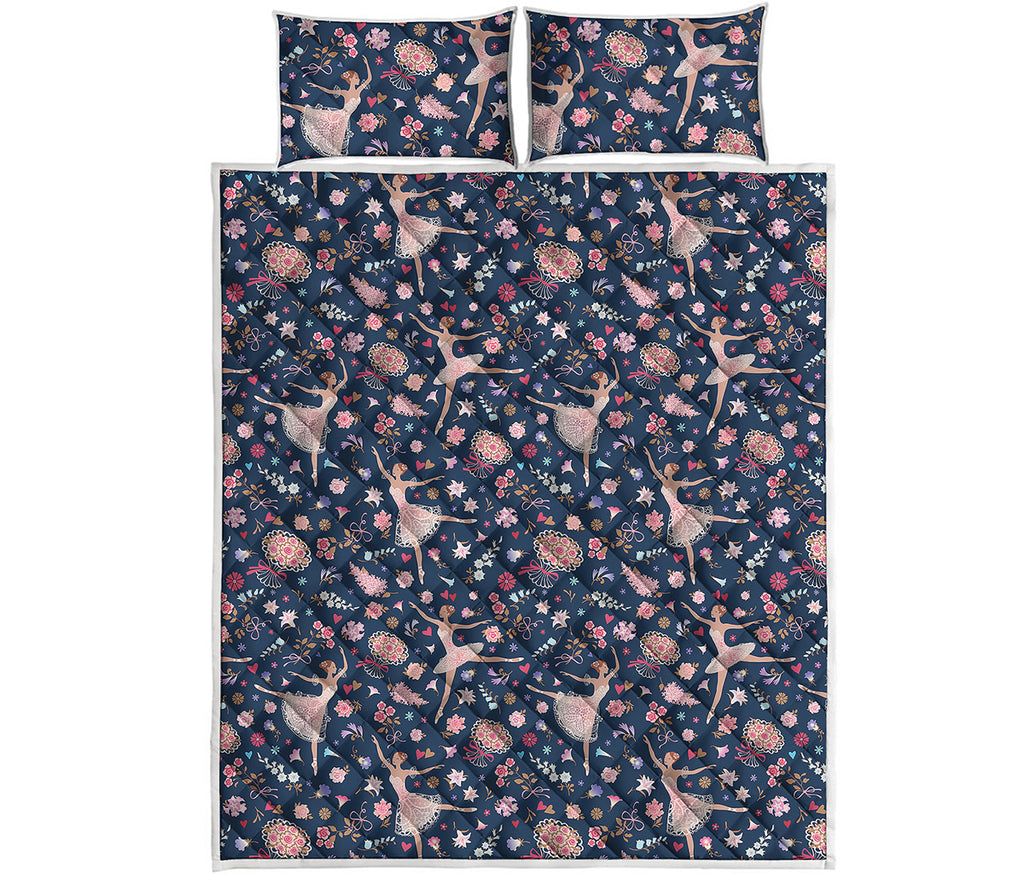 Floral Ballet Pattern Print Quilt Bed Set