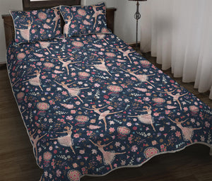 Floral Ballet Pattern Print Quilt Bed Set