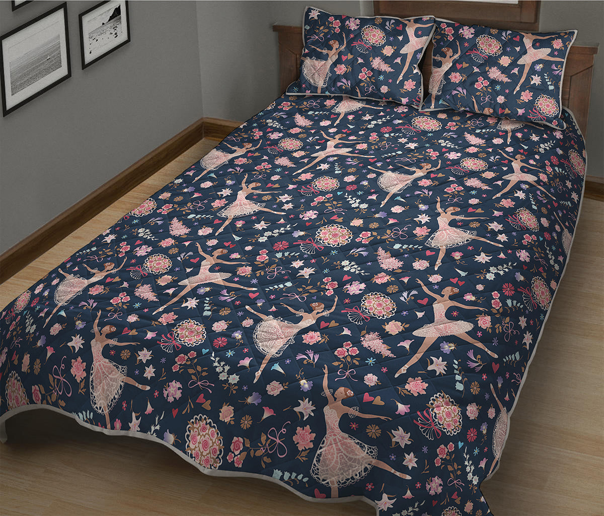 Floral Ballet Pattern Print Quilt Bed Set