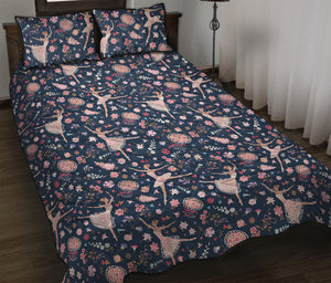 Floral Ballet Pattern Print Quilt Bed Set