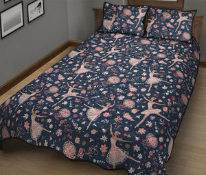 Floral Ballet Pattern Print Quilt Bed Set