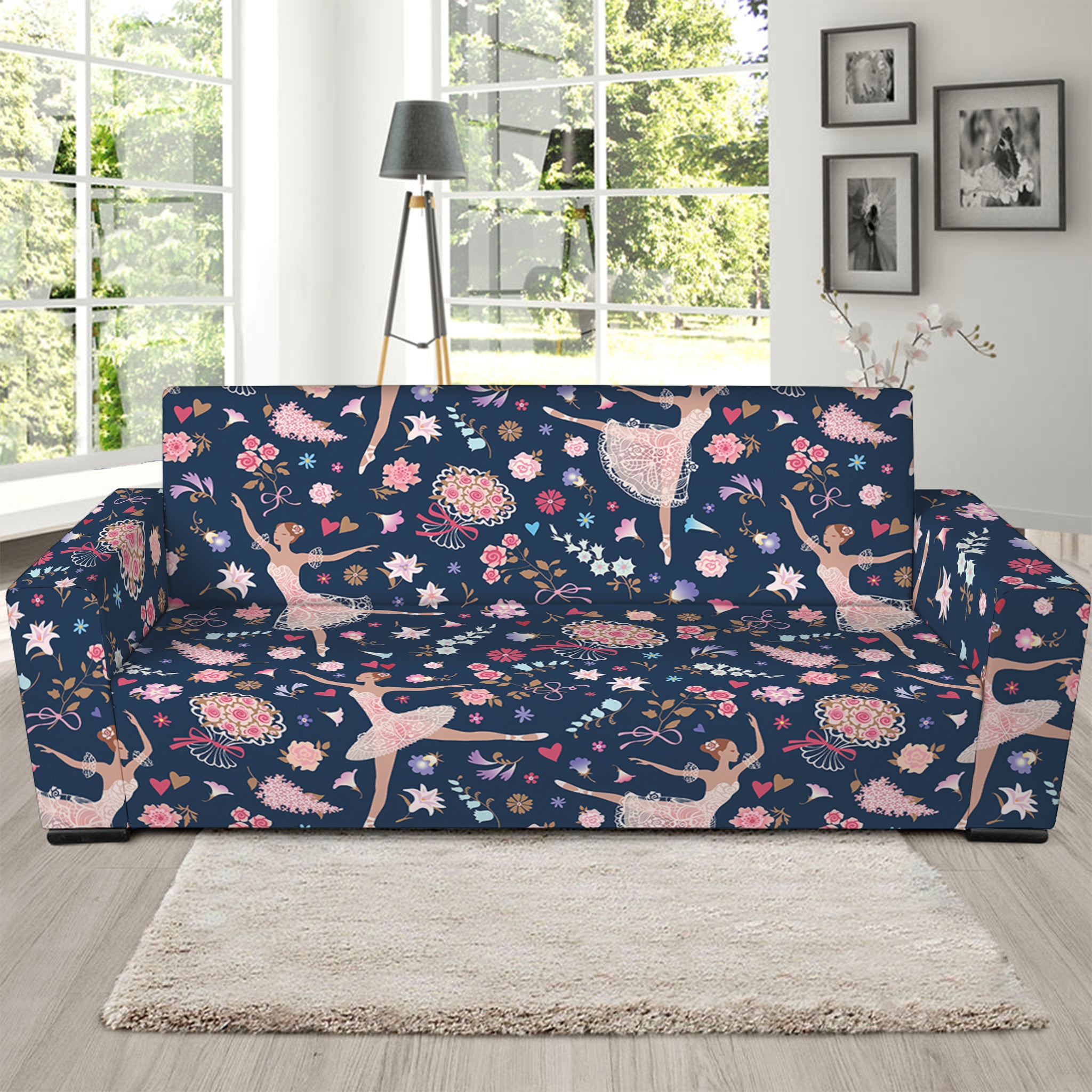 Floral Ballet Pattern Print Sofa Slipcover