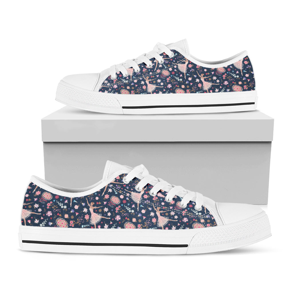 Floral Ballet Pattern Print White Low Top Shoes