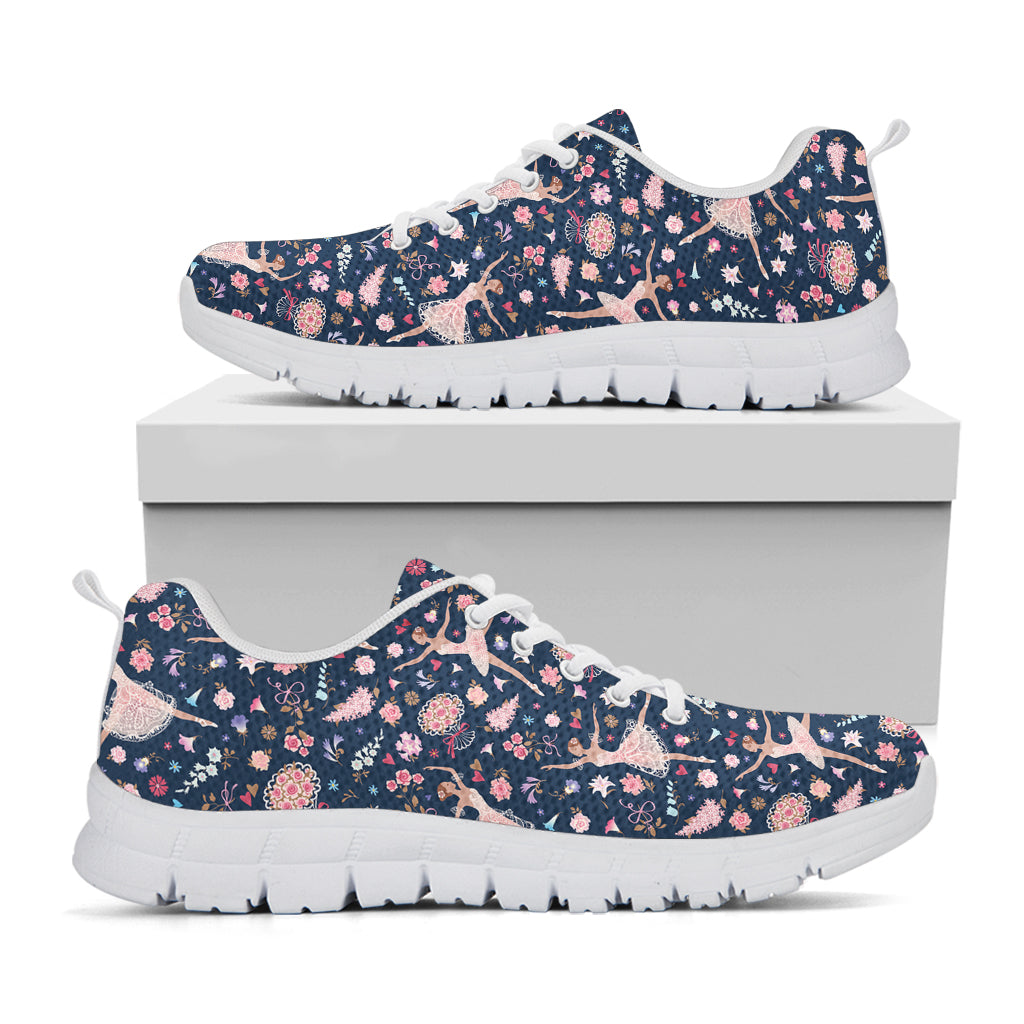 Floral Ballet Pattern Print White Sneakers