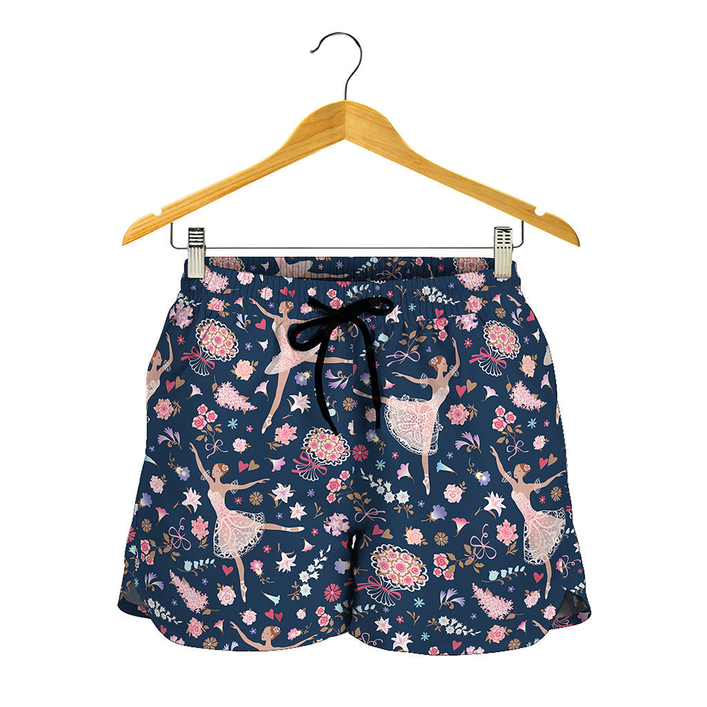 Floral Ballet Pattern Print Women's Shorts