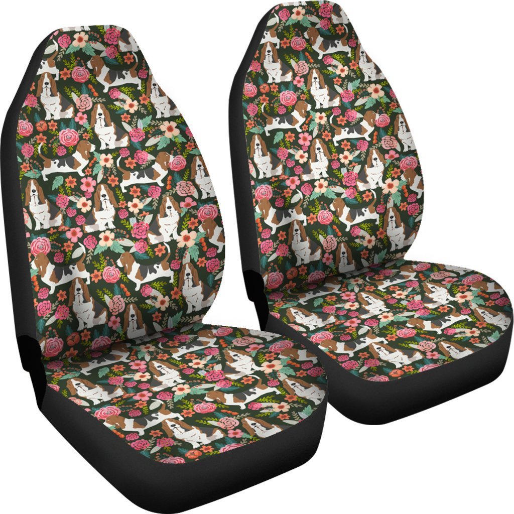 Floral Basset Hound Universal Fit Car Seat Covers GearFrost