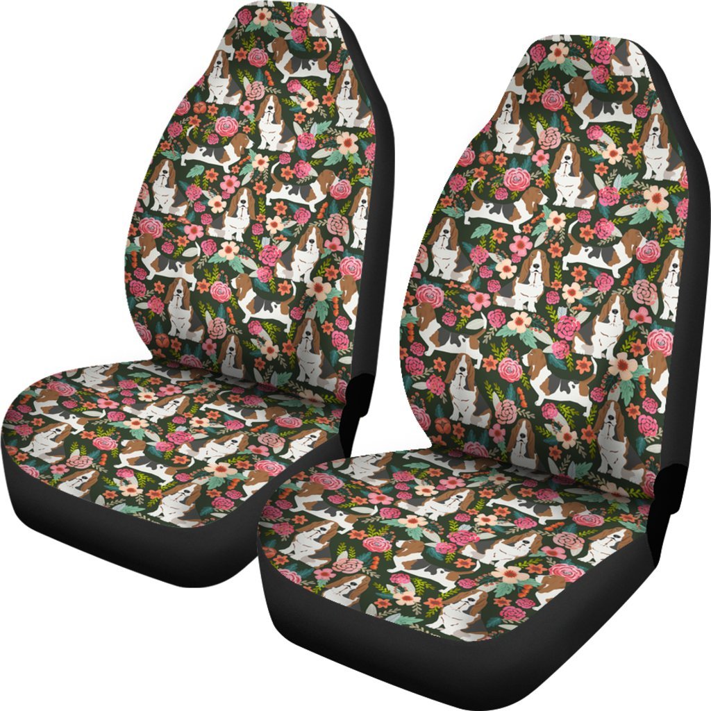 Floral Basset Hound Universal Fit Car Seat Covers GearFrost