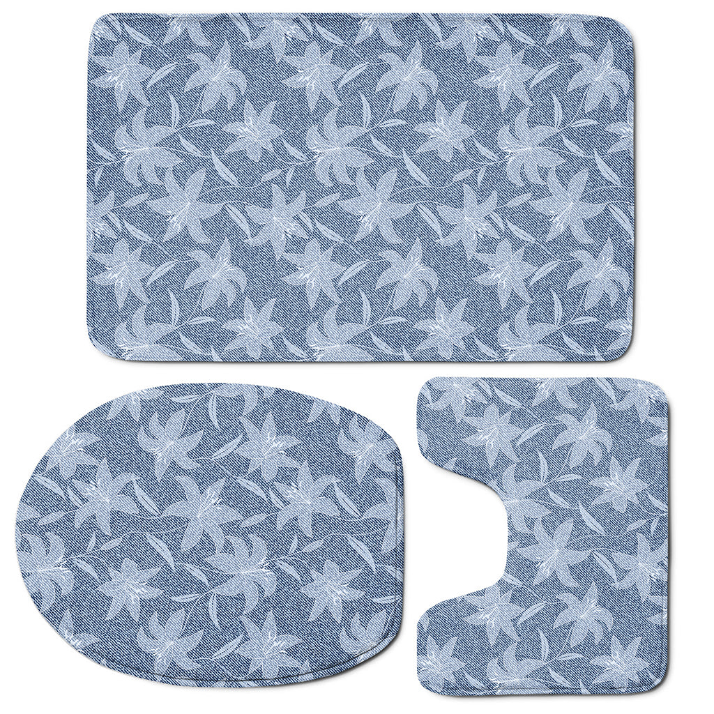 Floral Denim Jeans Pattern Print 3 Piece Bath Mat Set
