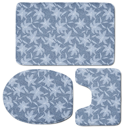 Floral Denim Jeans Pattern Print 3 Piece Bath Mat Set