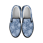 Floral Denim Jeans Pattern Print Black Slip On Shoes