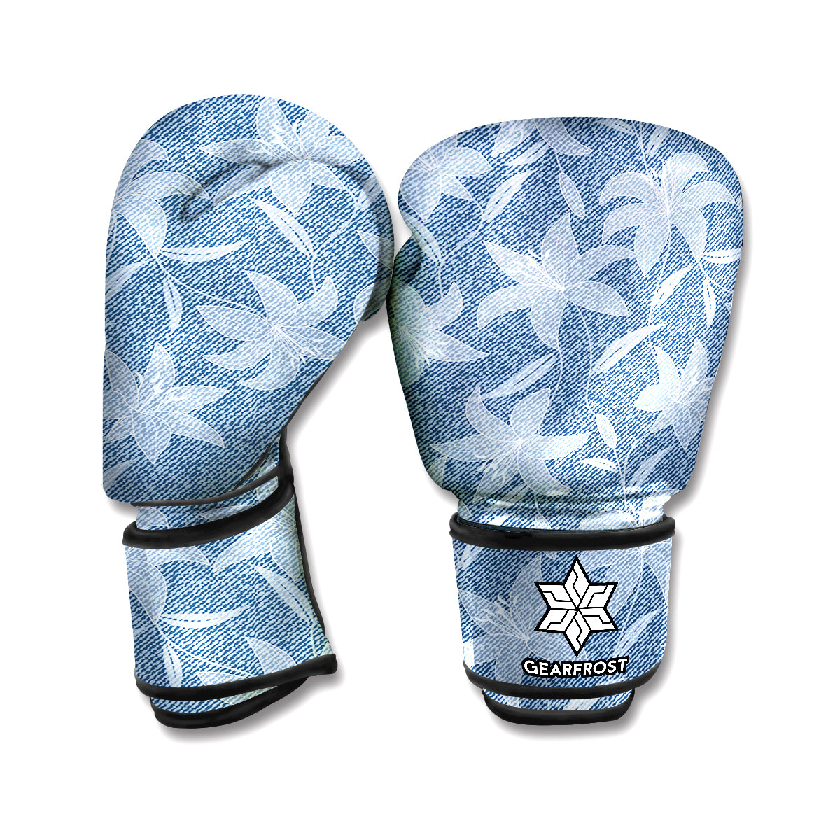 Floral Denim Jeans Pattern Print Boxing Gloves