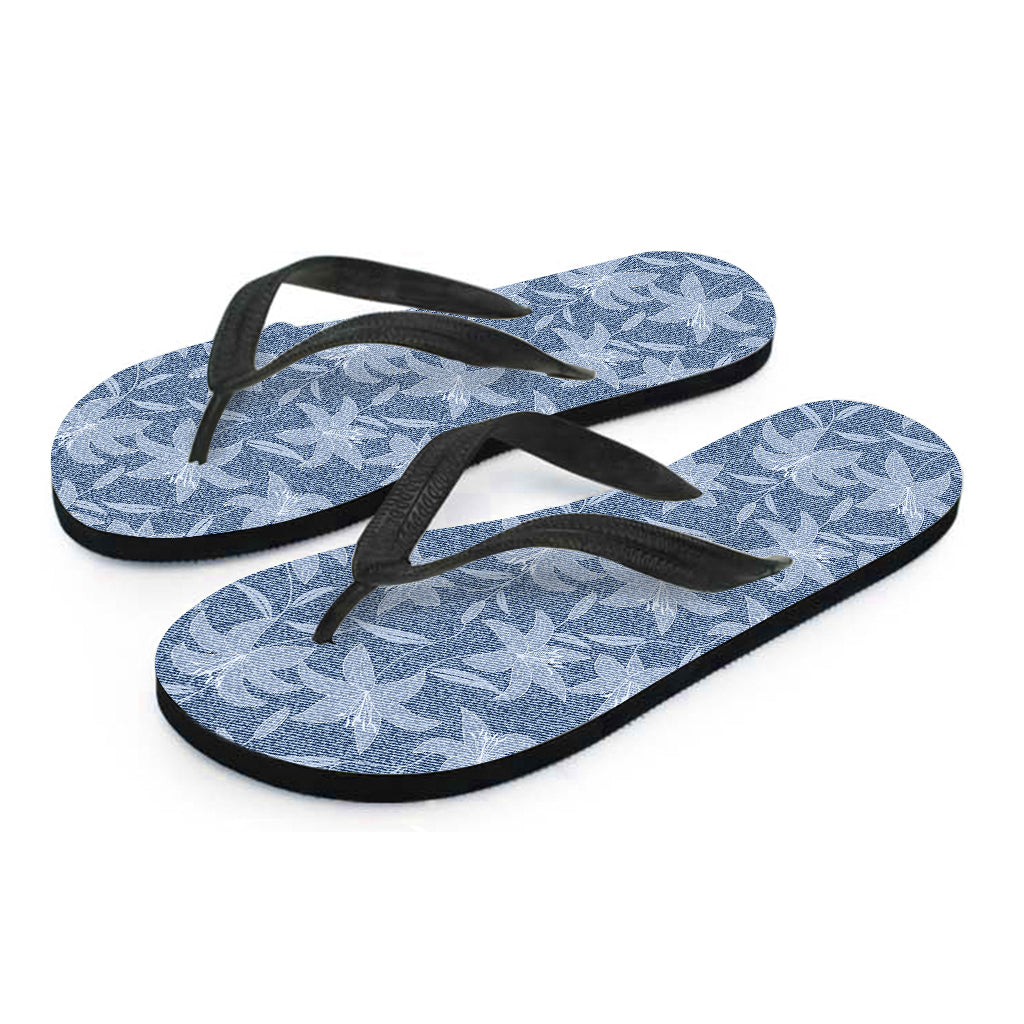 Floral Denim Jeans Pattern Print Flip Flops